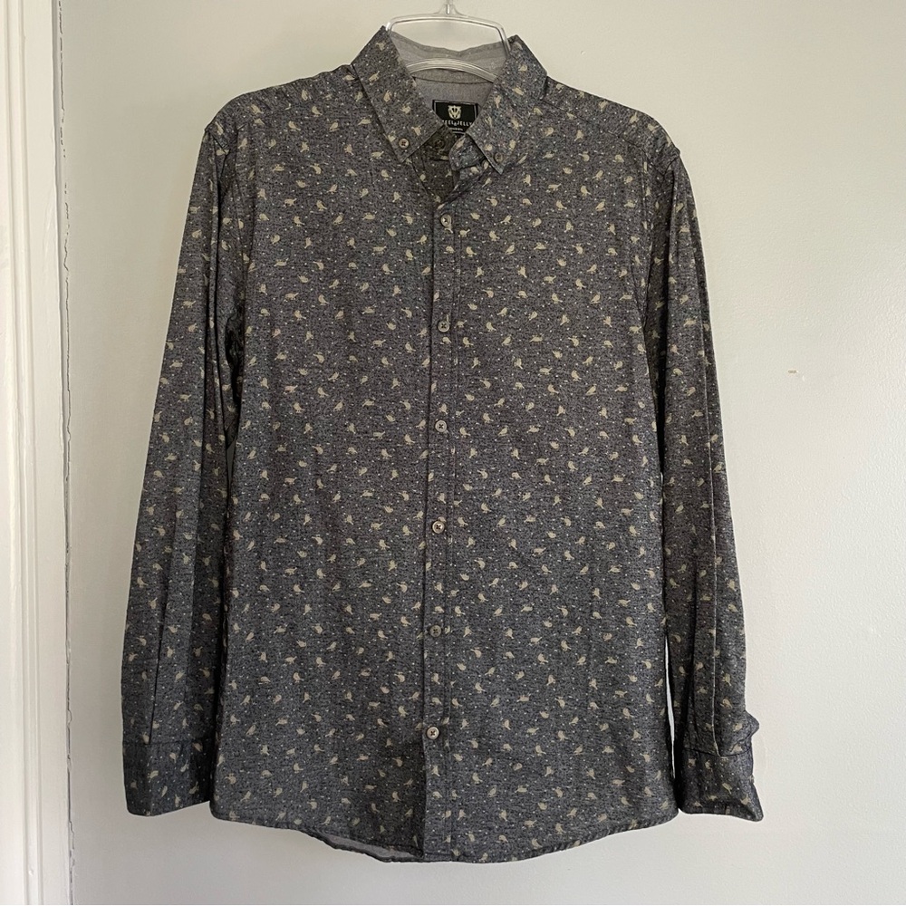 Steel and Jelly Men's Gray Bird Patterned Button Down Shirt Size M